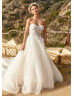 Strapless Sweetheart Neck Ivory Lace Tulle Sparkly Wedding Dress